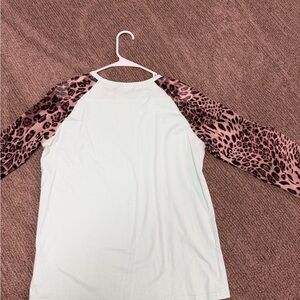 Leopard Print Long Sleeve Top - White and Pink